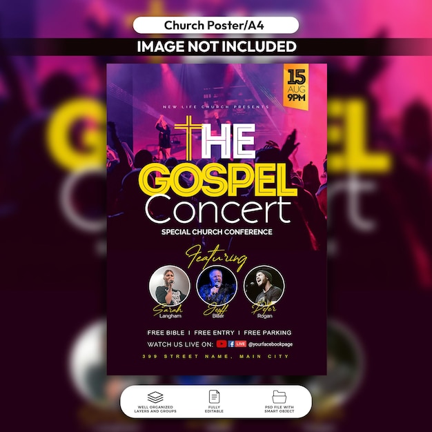 PSD gospel church concert event flyer social media post template