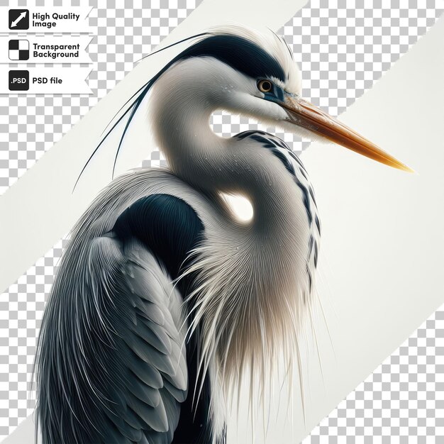 PSD great blue heron ardea cinerea on transparent background with editable mask layer