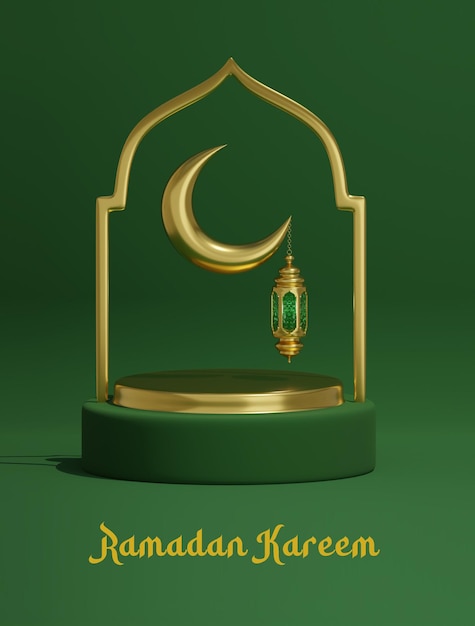 PSD a green background with a gold  crescent moon.