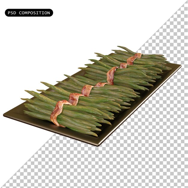 PSD Green Bean with Platter isolated 3D Render illustration