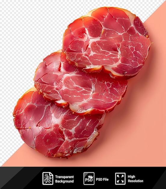 psd group of three slices of dry smoked ham sausage isolated on isolated background png psd