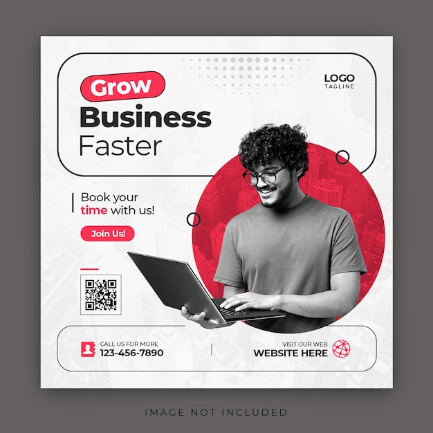 PSD Grow business faster corporate social media banner design or Instagram post template