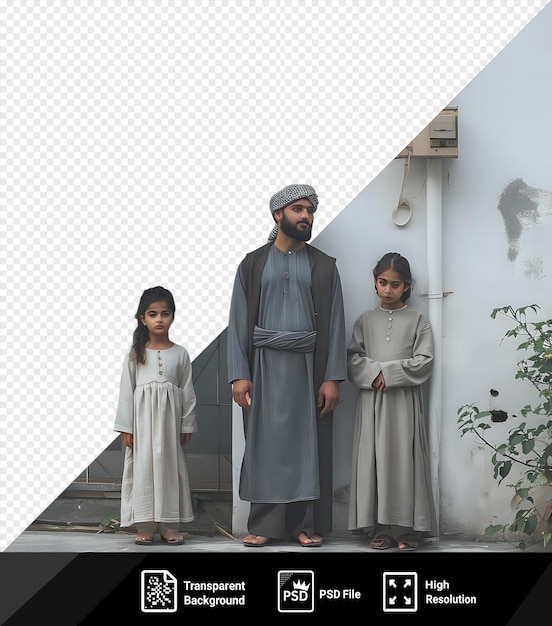 PSD psd guy and two girls standing near building waiting for entrance png