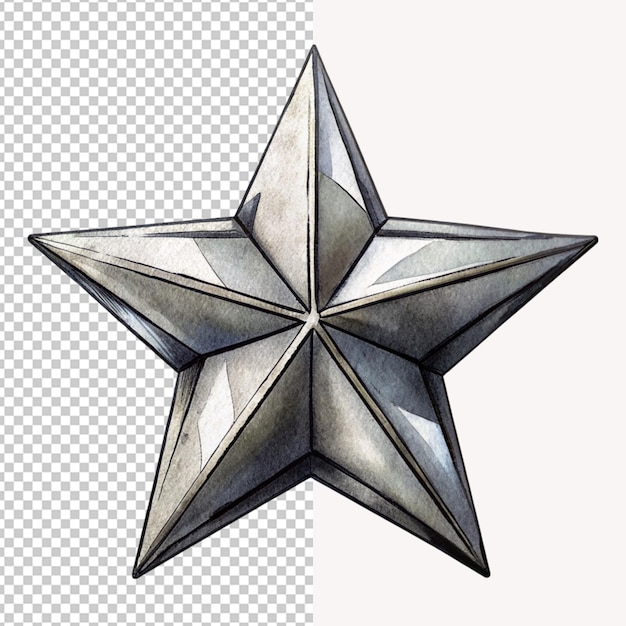 PSD of a hand drawn 3d metal star cartoon vector illustration