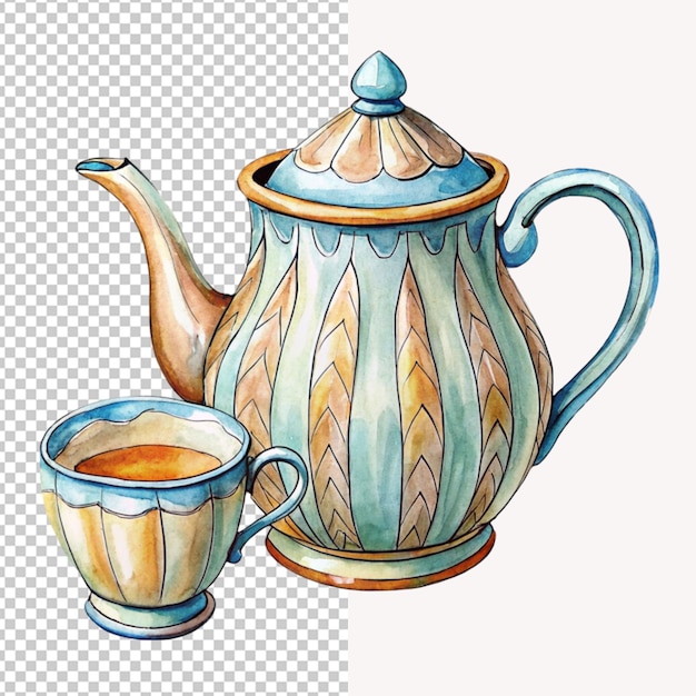 PSD of a hand drawn attractive and luxury tea pot and cup