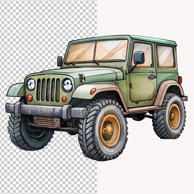 PSD of a hand drawn jeep conveyance cartoon vector illustration