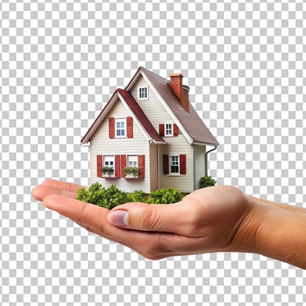 PSD of a hand holdinga house on transparent background