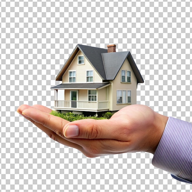 PSD of a hand holdinga house on transparent background