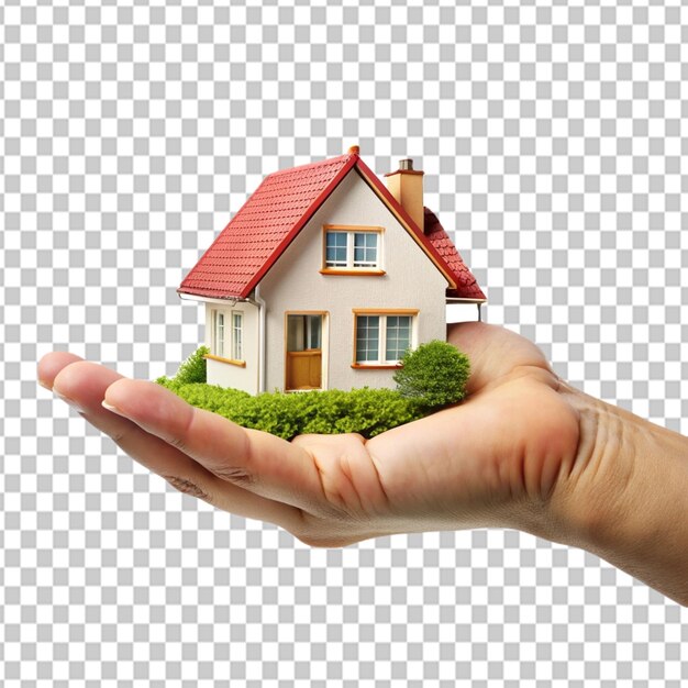 PSD of a hand holdinga house on transparent background