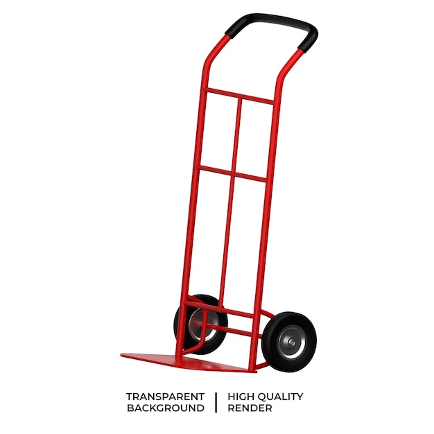 PSD hand truck trolley 3d render realistic illustration on transparent background