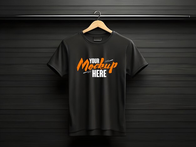 PSD Hanging editable black tshirt front view mockup design