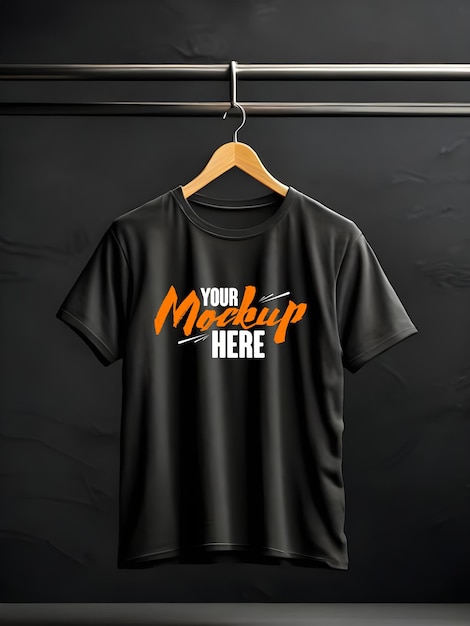 PSD Hanging editable black tshirt front view mockup design