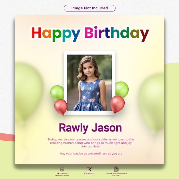 PSD happy birthday post and birthday party celebration psd template for social media