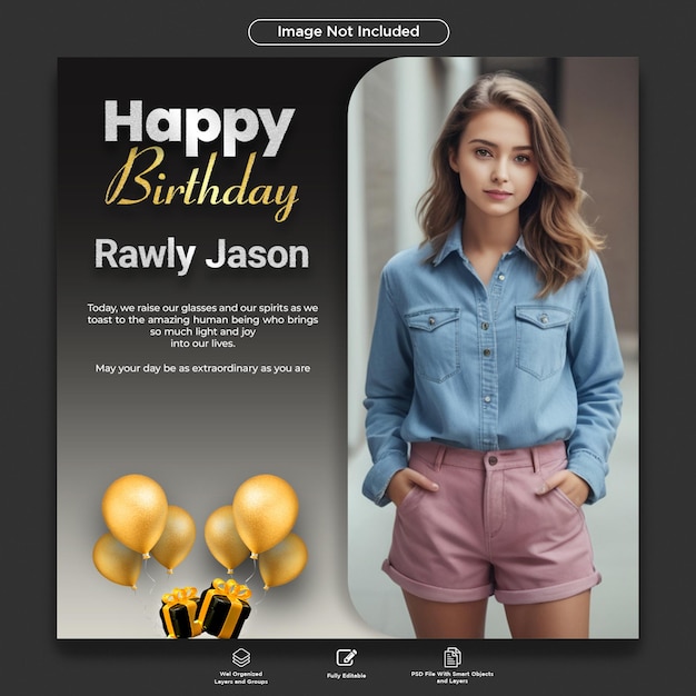 PSD happy birthday post and birthday party celebration psd template for social media