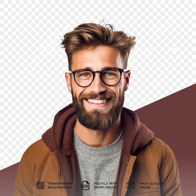 PSD happy curious man isolated on transparent background