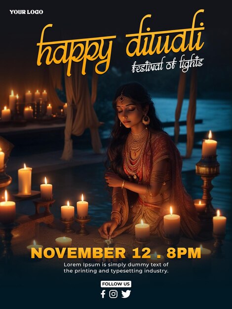 PSD happy diwali festival celebration poster design