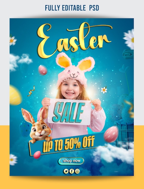 PSD psd happy easter up to discount sale template design with editable text happy easter sale background