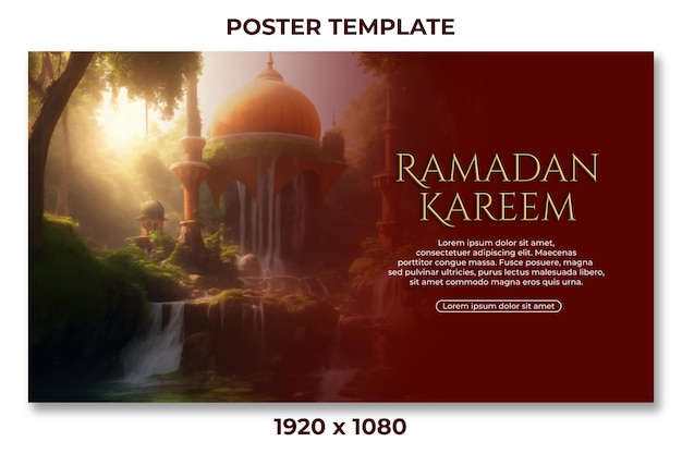 PSD Happy Eid AlFitr poster with a fantasy mosque background