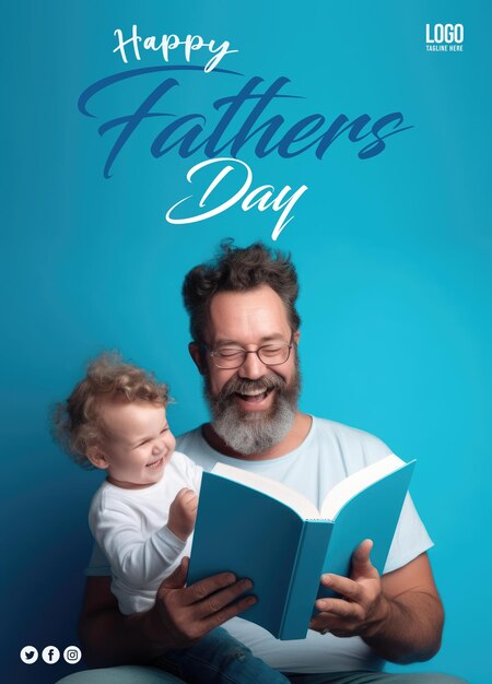 PSD happy Father's Day father read book with his son