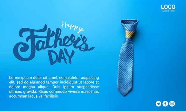 PSD Happy fathers day banner fathers day banner template with tie on a blue background copy space