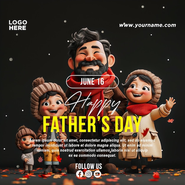 PSD Happy Fathers Day June 16 Celebration Social media banner template design with ai image