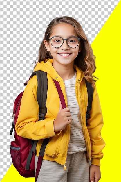 Psd Happy girl back to school carrying books and backpack With Transparent Background