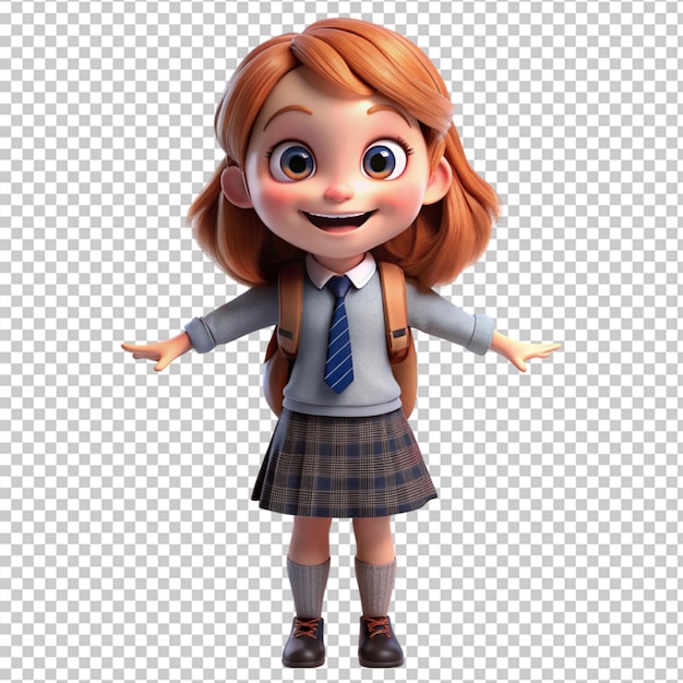 PSD of a happy girl kid student on transparent background