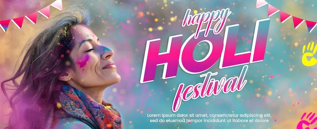 PSD psd happy holi banner design for social media editable post happy holi colorful festival background