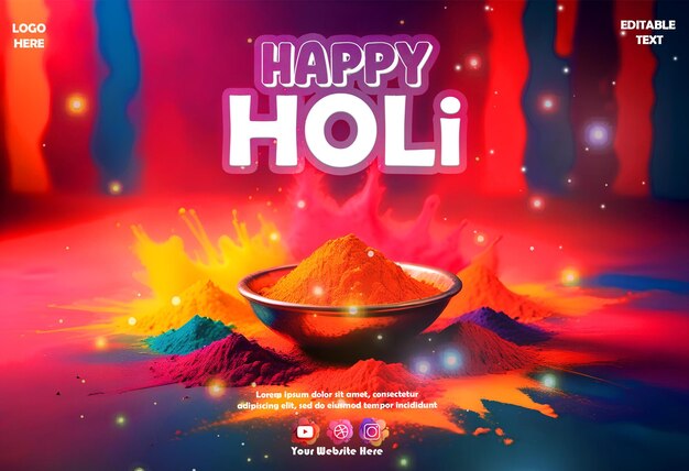 PSD happy holi post background social media template design