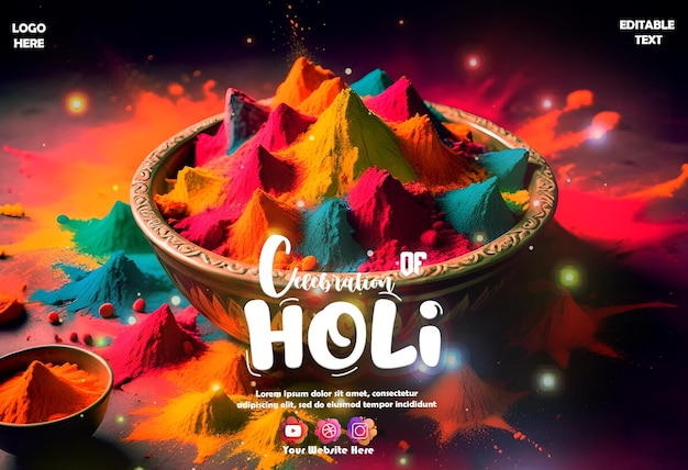 PSD psd happy holi post background social media template design