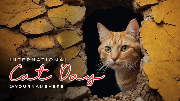 PSD psd happy international cat day poster and social media banner design