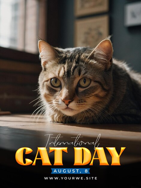 PSD psd happy international cat day poster and social media banner design