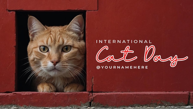 PSD Happy international cat day poster and social media banner design