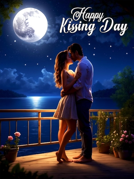 PSD Happy International Kissing Day July 06 Romantic kissing moment view generated by Ai