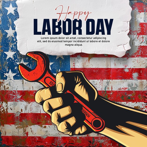 Psd happy international labour day background with Labor day banner and patriotic background