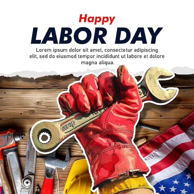 Psd happy international labour day background with Labor day banner and patriotic background