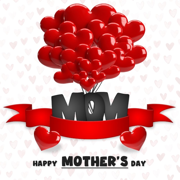 PSD happy mother's day background with hearts