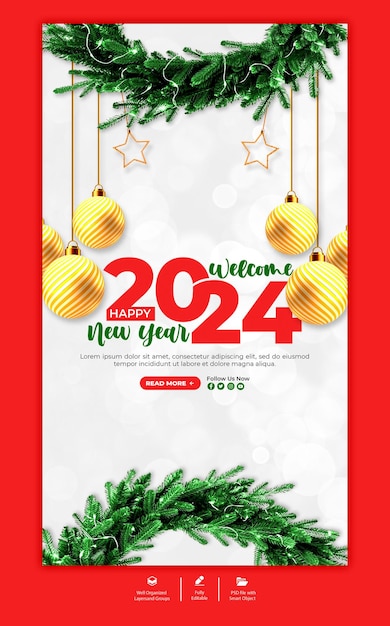 PSD happy new year 2024 instagram story template