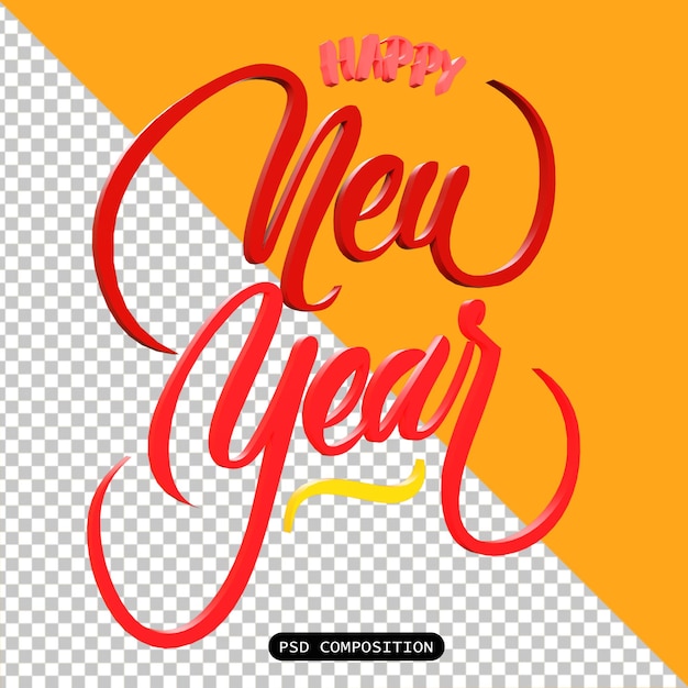 PSD psd happy new year 3d typography icon isolated 3d render illustration