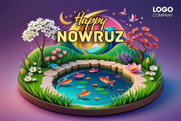 PSD Happy Nowruz Day or Iranian New Year Illustration with Grass Semeni