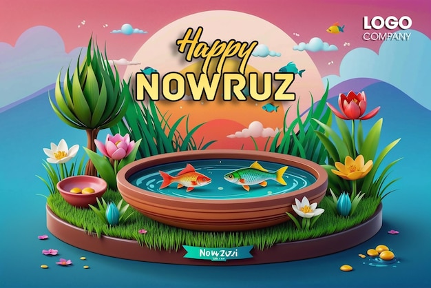 PSD psd happy nowruz day or iranian new year illustration with grass semeni