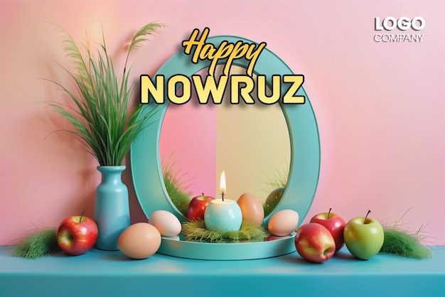 PSD psd happy nowruz day or iranian new year illustration with grass semeni