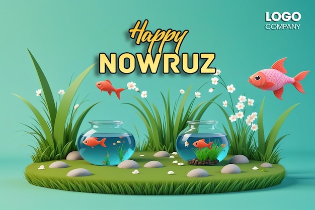 PSD Happy Nowruz Day or Iranian New Year Illustration with Grass Semeni