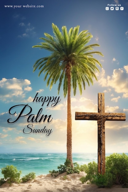 PSD happy palm sunday social media poster template design