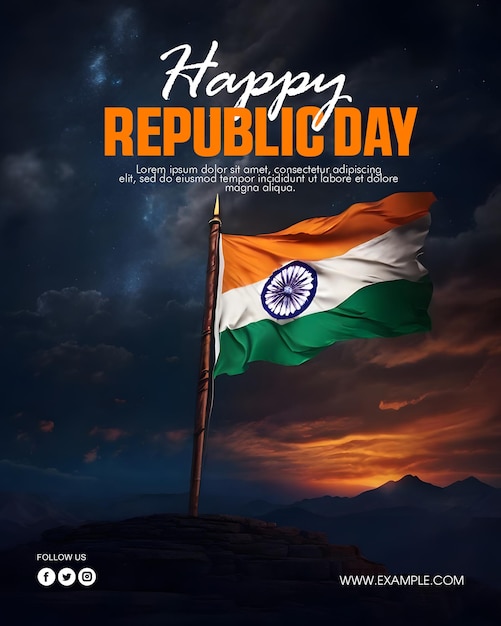 PSD happy republic day social media poster and banner template with indian flag