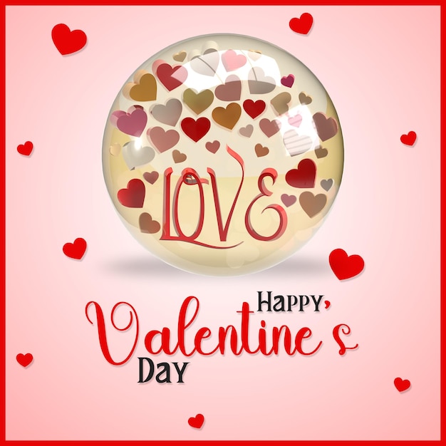 PSD happy valentine's day with 3d render label background template