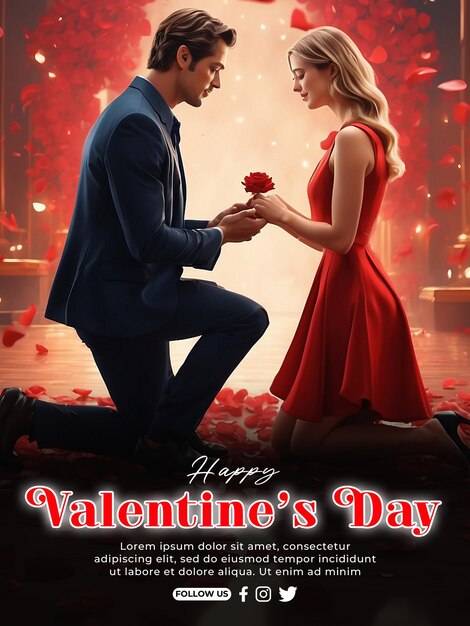 PSD happy valentines day romantic couple poster template