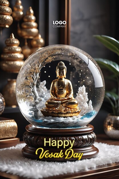 PSD Happy Vesak Day a Buddha in glass ball