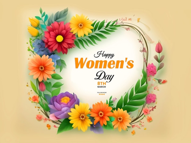 Psd Happy womens day floral leaves design template