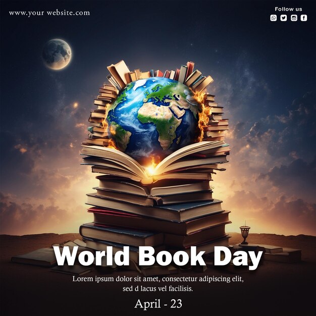 PSD happy world book day social media post design